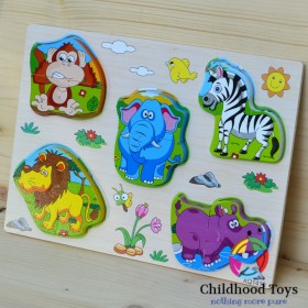 Puzzle din lemn 3D cu animalele junglei